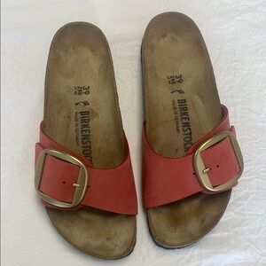 Birkenstock Red Buckle Slide Sandals Madrid